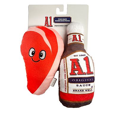 A1 Steak Sauce & Steak 2 Pack Plush Dog Toys