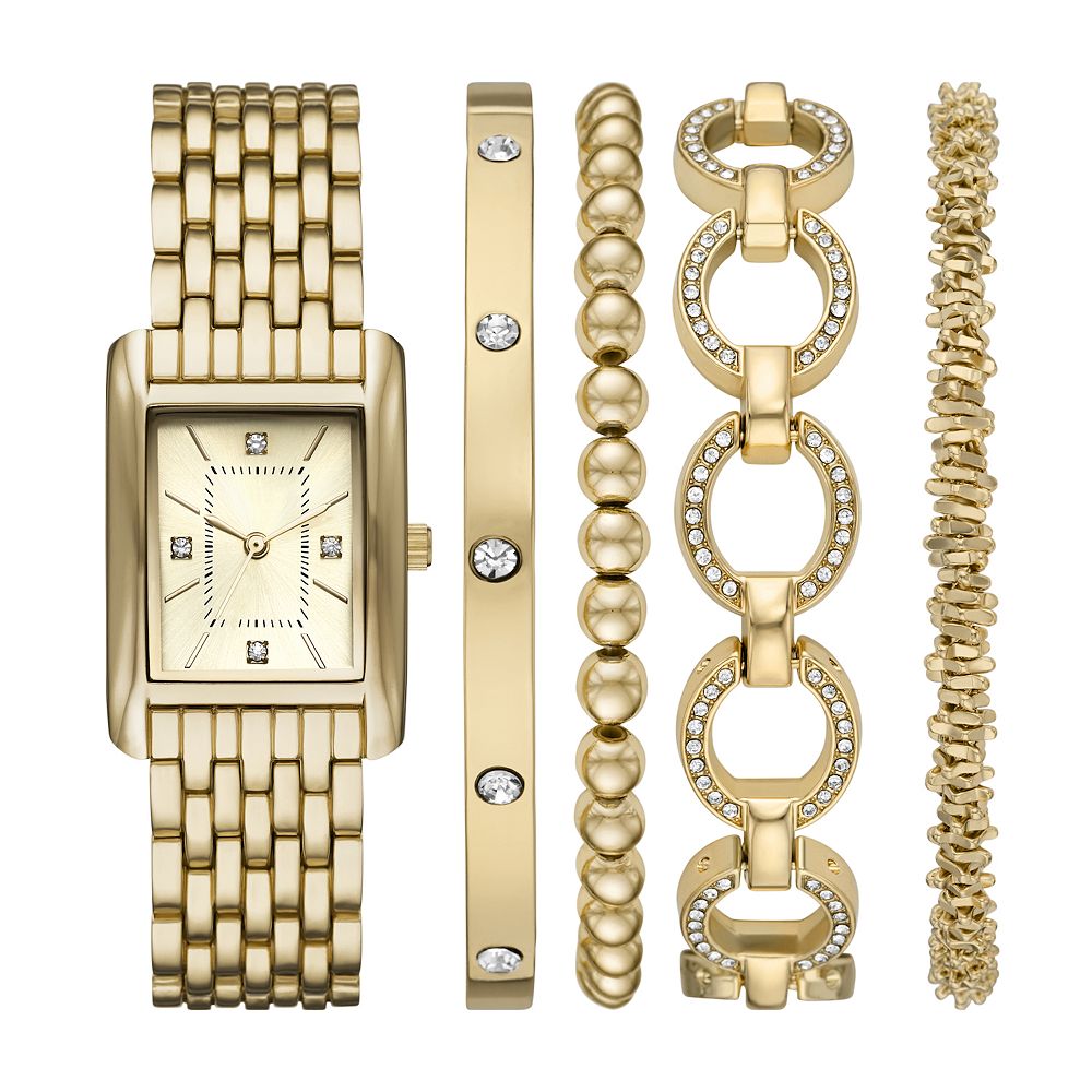 Folio Women's Gold Tone Watch & Bracelet Stackable Set