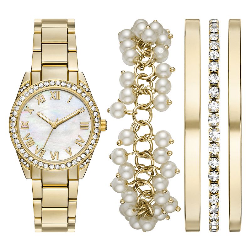 Folio Women's White Faux Gold Stackable Watch Set, Yellow
