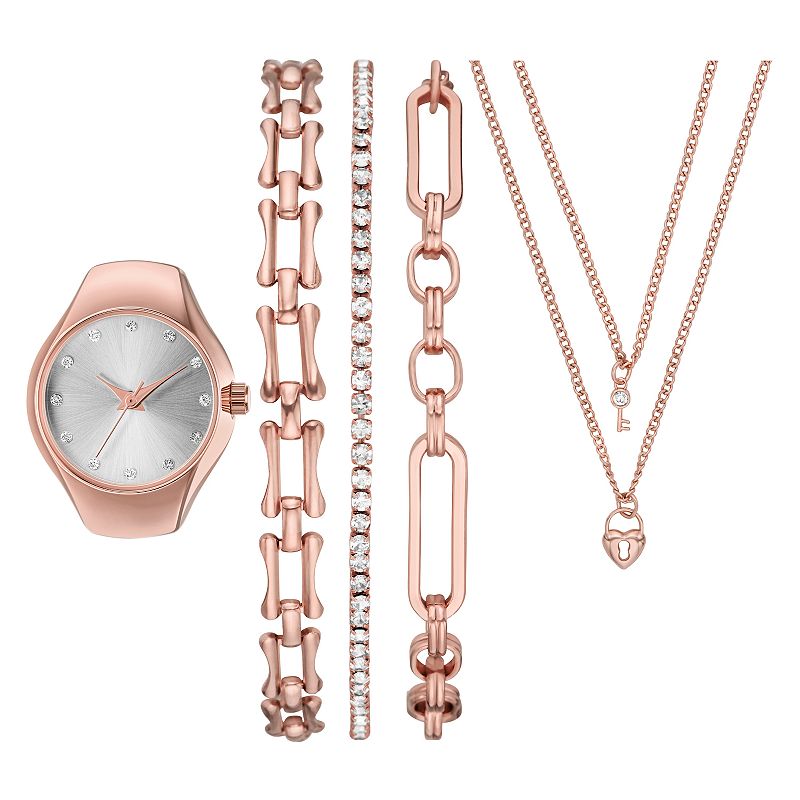 Folio Women's Rose Gold Stackable Ring Watch Set, Pink