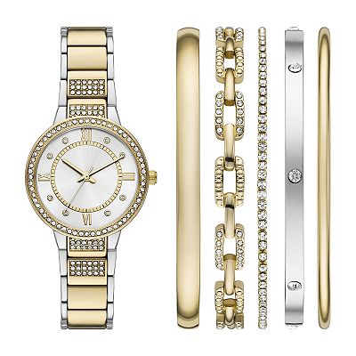 Folio Women's Two Tone Stackable Watch Bracelet Set