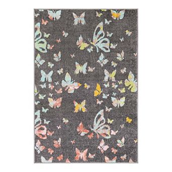 Unique Loom Butterflies Whimsy Kids Throw or Area Rug