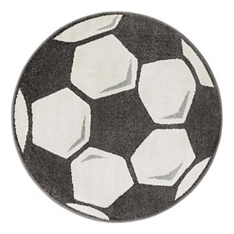 Unique Loom Soccer Ball Whimsy Kids Throw or Area Rug