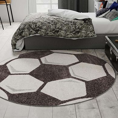 Unique Loom Soccer Ball Whimsy Kids Throw or Area Rug