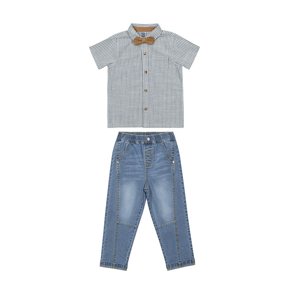 2pcs Boys Casual Stitching KING Letter Print Short Sleeve T-shirt & Pants Set, Comfy Boys Clothes