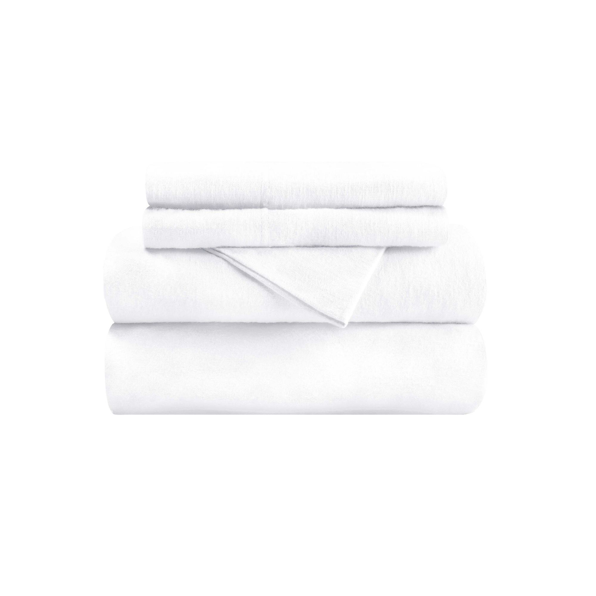 SUPERIOR Flannel Cotton Solid Deep Pocket Sheet Set, White