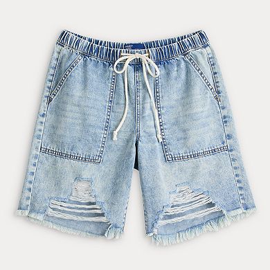 Juniors' Project Indigo Drawstring Destructed Jean Shorts