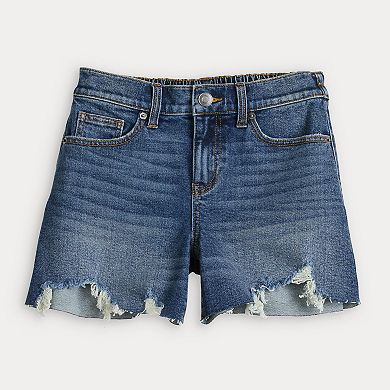 Juniors' Project Indigo Back Elastic Waist Distressed Shorts