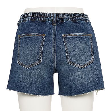 Juniors' Project Indigo Back Elastic Waist Distressed Shorts