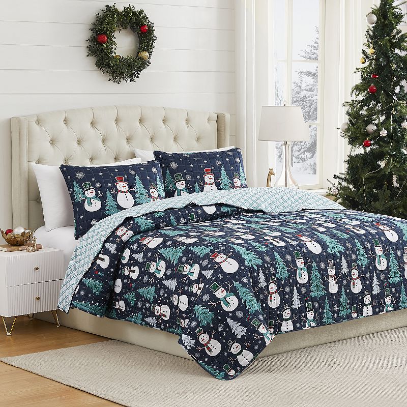 Avanti Snowman Quilt Set with Shams, Blue