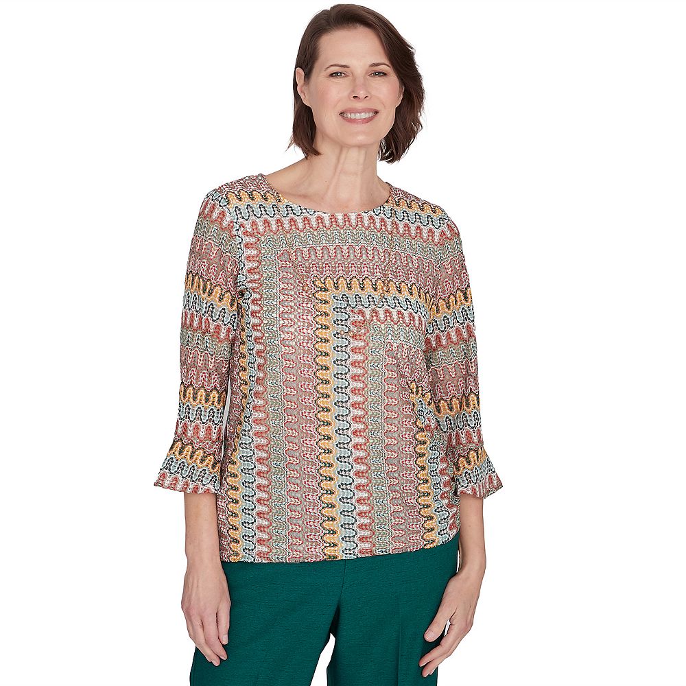 Petite Alfred Dunner Spliced Texture Drawstring Hemline Top