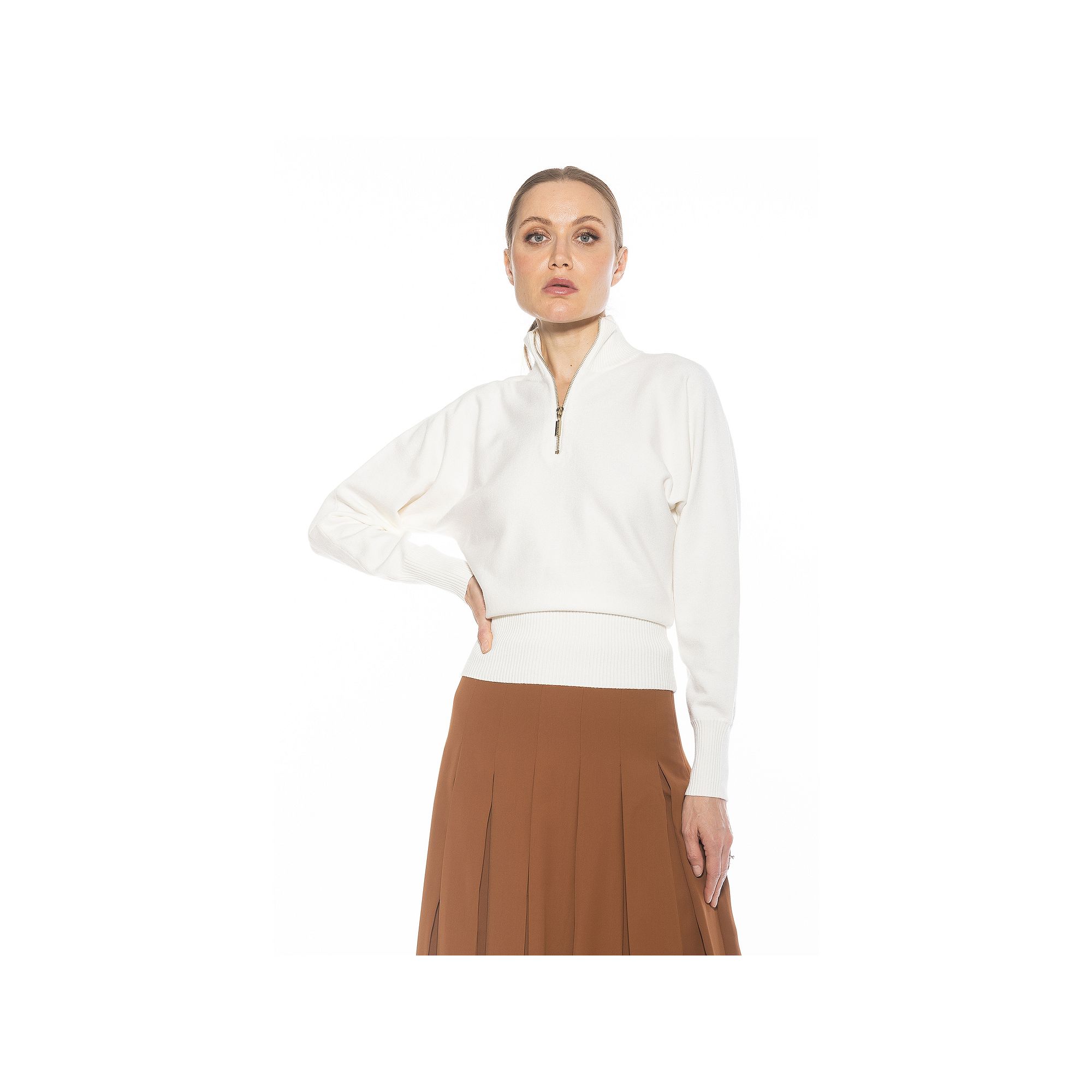 Womens ALEXIA ADMOR Niko Turtleneck Sweater with Front Zipper Detail, Size