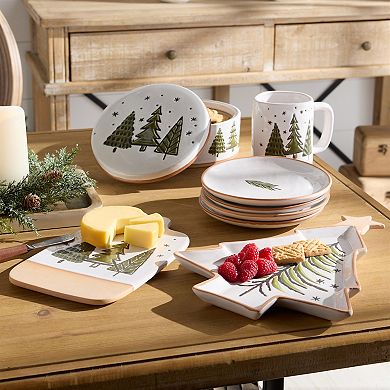 Ceramic Pine Tree Plates - Set of 4 Rustic Woodland Style Serveware
