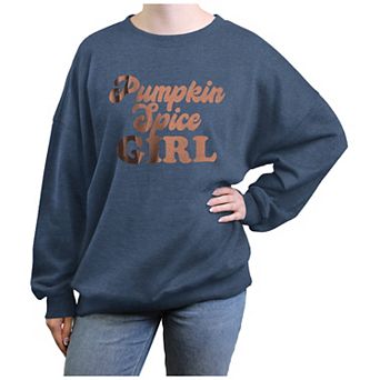 Juniors' Pumpkin Spice Girl Oversized Graphic Pullover