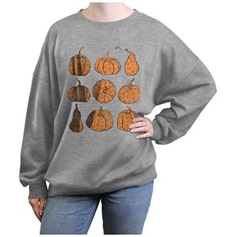 Juniors' Floral Print Pumpkins Oversized Graphic Pullover