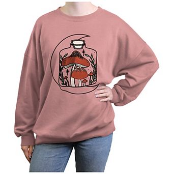 Juniors' Mushrooms In A Jar Oversized Graphic Pullover