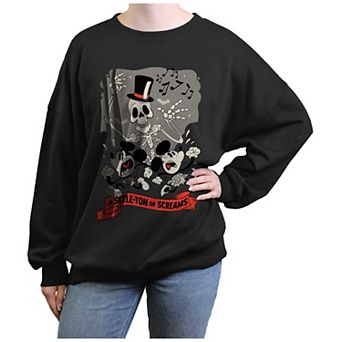 Disney's Mickey Mouse & Minnie Mouse A Skeleton Of Screams Juniors' Oversized Graphic Pullover