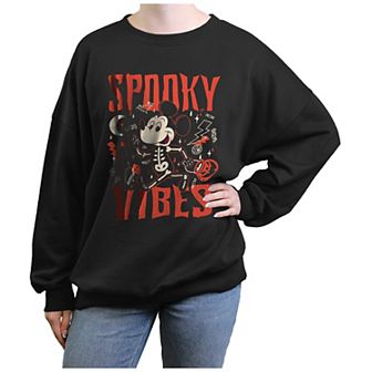 Disney's Mickey Mouse Skeleton Spooky Vibes Juniors' Oversized Graphic Pullover