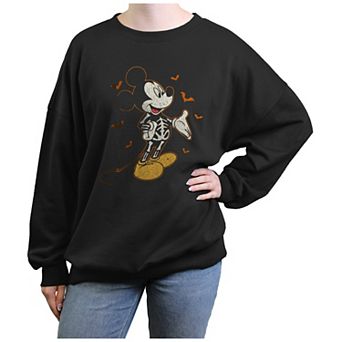 Disney's Mickey Mouse Skeleton And Bats Juniors' Oversized Graphic Pullover
