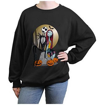 Disney's The Nightmare Before Christmas Jack Skellington And Sally Full Moon Juniors' Oversized Graphic Pullover