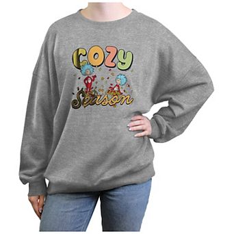 Juniors' Dr. Seuss Thing 1 And Thing 2 Cozy Season Oversized Graphic Pullover