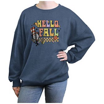 Juniors' Dr. Seuss The Cat In The Hat Hello Fall Oversized Graphic Pullover