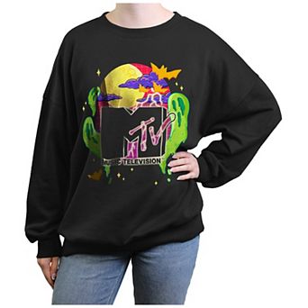 Juniors' MTV Spooky Background Oversized Graphic Pullover