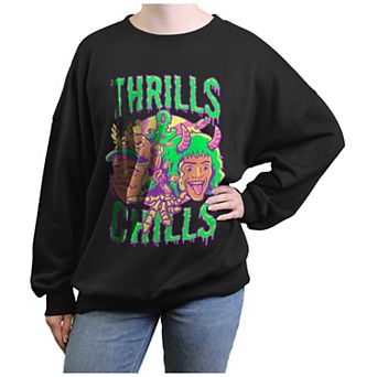 Juniors' Stranger Things Thrills And Chills Drip Oversized Graphic Pullover