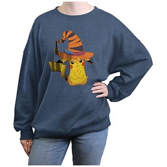 Juniors' Pokemon Pikachu Wearing Witch Hat Oversized Graphic Pullover