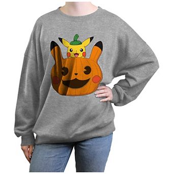 Juniors' Pokemon Pikachu Jack O Lantern Oversized Graphic Pullover