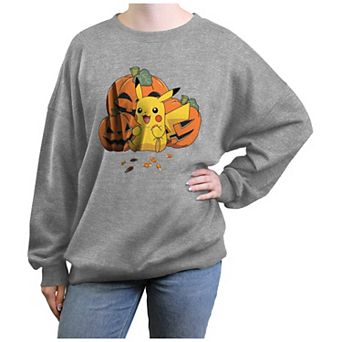 Juniors' Pokemon Pikachu Pumpkins And Candy Corn Oversized Graphic Pullover