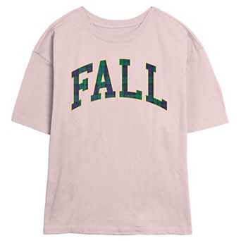 Juniors' Fall Plaid Font Skimmer Graphic Tee