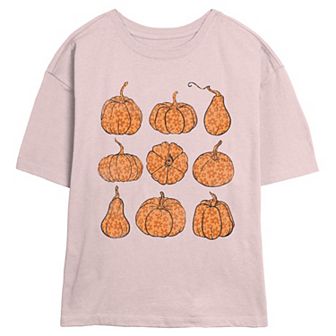Juniors' Floral Print Pumpkins Skimmer Graphic Tee