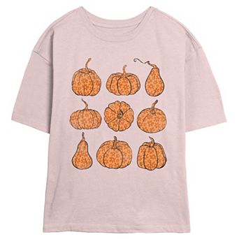 Juniors' Floral Print Pumpkins Skimmer Graphic Tee