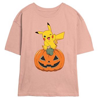 Juniors' Pokemon Pikachu Sitting On Pumpkin Skimmer Graphic Tee