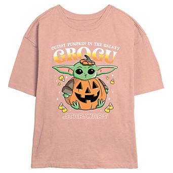 Juniors' Star Wars The Mandalorian Grogu Cutest Pumpkin In The Galaxy Skimmer Graphic Tee