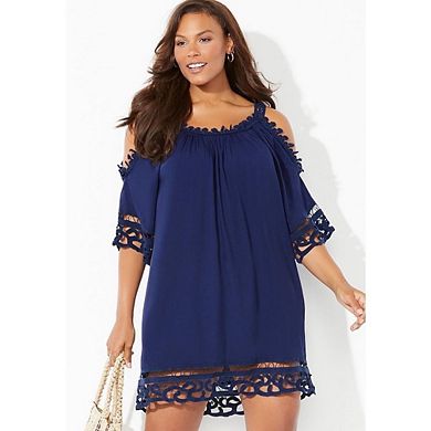 Swimsuits for All Women's Vera Crochet Cold Shoulder Cover Up Dress