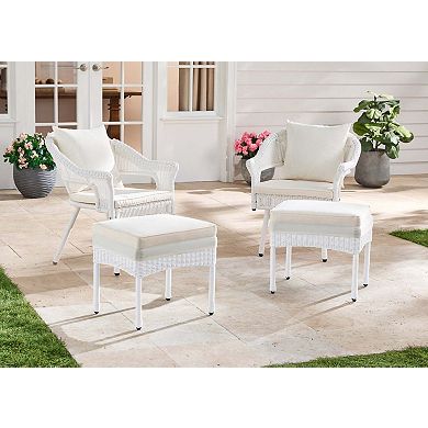 BrylaneHome Roma Hand-Woven Resin Wicker Stacking Chair With Toss Pillow & Seat Cushion