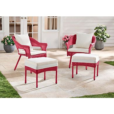BrylaneHome Roma Hand-Woven Resin Wicker Stacking Chair With Toss Pillow & Seat Cushion