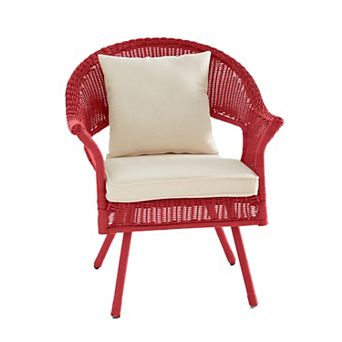 BrylaneHome Roma Hand-Woven Resin Wicker Stacking Chair With Toss Pillow & Seat Cushion