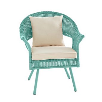BrylaneHome Roma Hand-Woven Resin Wicker Stacking Chair With Toss Pillow & Seat Cushion