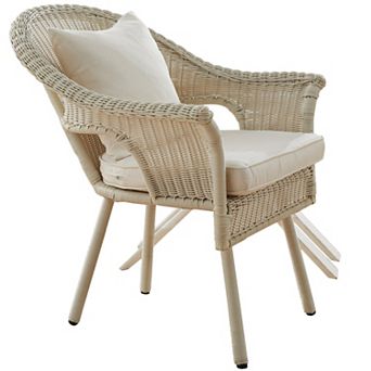 BrylaneHome Roma Hand-Woven Resin Wicker Stacking Chair With Toss Pillow & Seat Cushion