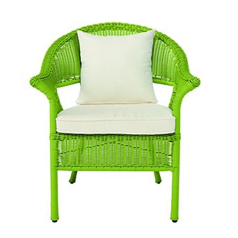 BrylaneHome Roma Hand-Woven Resin Wicker Stacking Chair With Toss Pillow & Seat Cushion