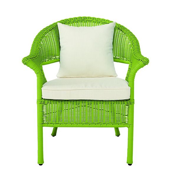 BrylaneHome Roma Hand-Woven Resin Wicker Stacking Chair With Toss