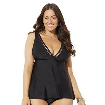 Swimsuits For All Women's Plus Size Plunge Flared Tankini Top
