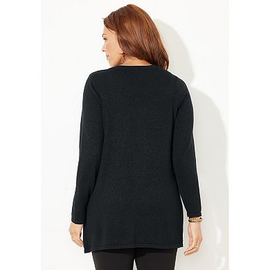 Catherines Women's Plus Size Sequin Trim Tank Cardigan Duet