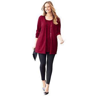 Catherines Women's Plus Size Sequin Trim Tank Cardigan Duet