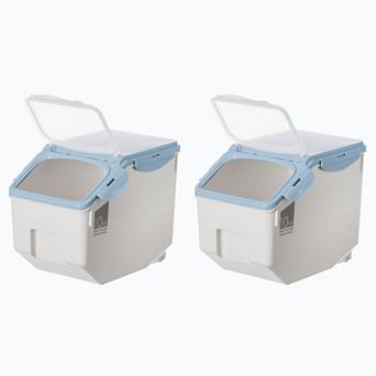 White Plastic Storage Food Holder Containers, Set Of 2, With A Measuring Cup And Wheels, Medium