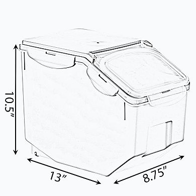 White Plastic Storage Food Holder Containers, Set Of 2, With A Measuring Cup And Wheels, Medium
