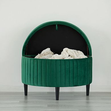 Half Moon Modern Velvet Tufted Storage Ottoman Bench